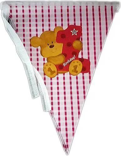 1 Jahr Bären Wimpelkette rosa