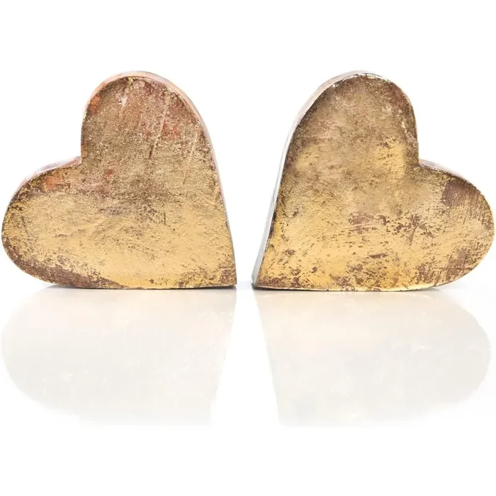 2 große massive Holz Herzen – 14 cm goldfarben zum Hinstellen