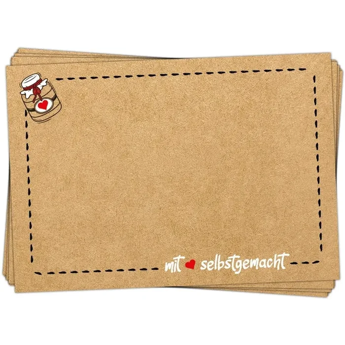 25 Haushaltsetiketten Mit Liebe selbstgemacht in Kraftpapieroptik 7,4 x 5,2 cm