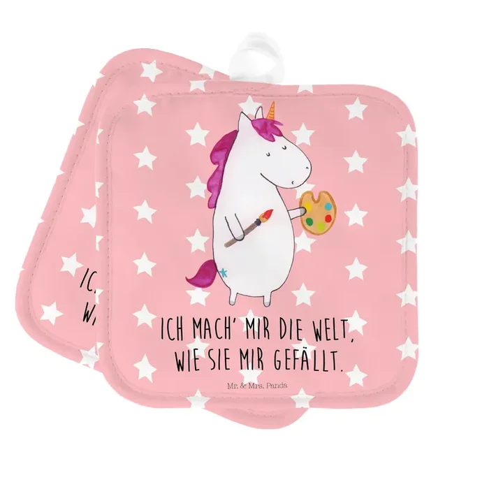 2er Set Topflappen Einhorn Künstler