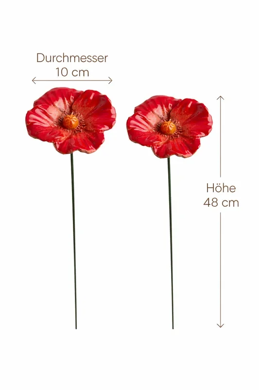 2x Blüte Keramik rot Gartenstecker Insektentränke Ø10cm Stab 48cm Stecker Blütenstecker Garten