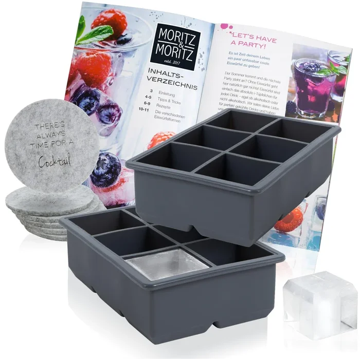 2x Eiswürfelformen eckig für 6 Eiswürfel inkl. Untersetzer und Rezeptbuch