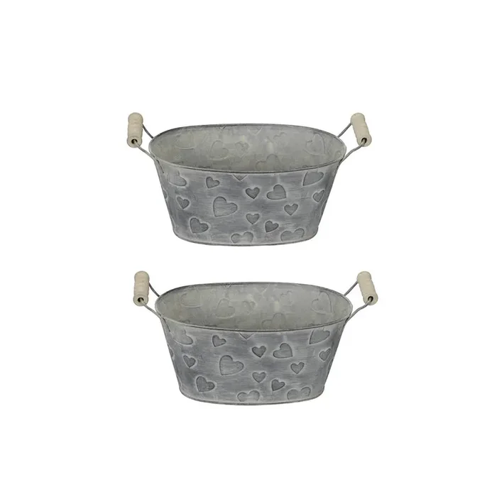 2x Metall Jardiniere Herz mit Griff Ø21x12cm H10cm Pflanzgefäß Valentinstag