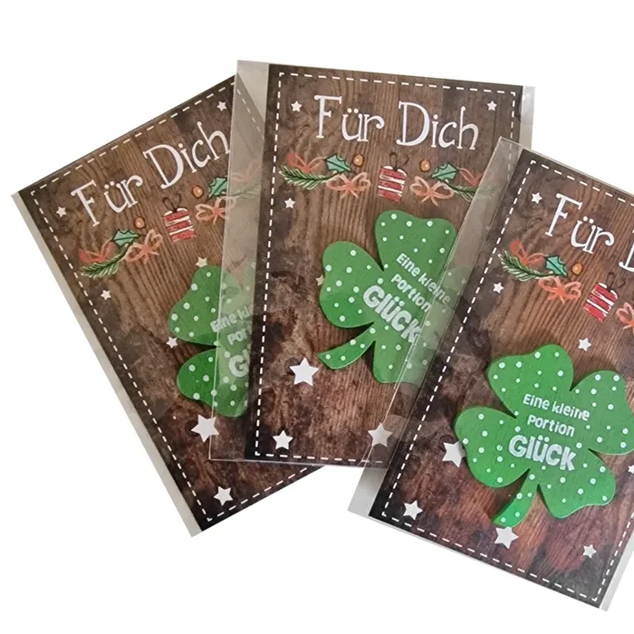 3 Mini-Geschenke zu Weihnachten Kleeblatt mit Weihnachtskarte kleines Geschenk für Kunden, Kollegen & Mitarbeiter 8,5 x 5,5 cm