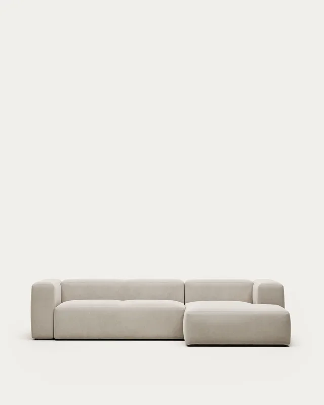 3-Sitzer-Sofa Blok mit beiger Chenille und Chaiselongue rechts 300 cm FSC Mix Credit
