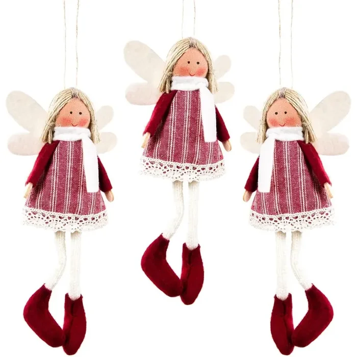 3 Stoffengel Anhänger in Rot, Weiß und Creme, ca. 16 cm, Engel zum Aufhängen