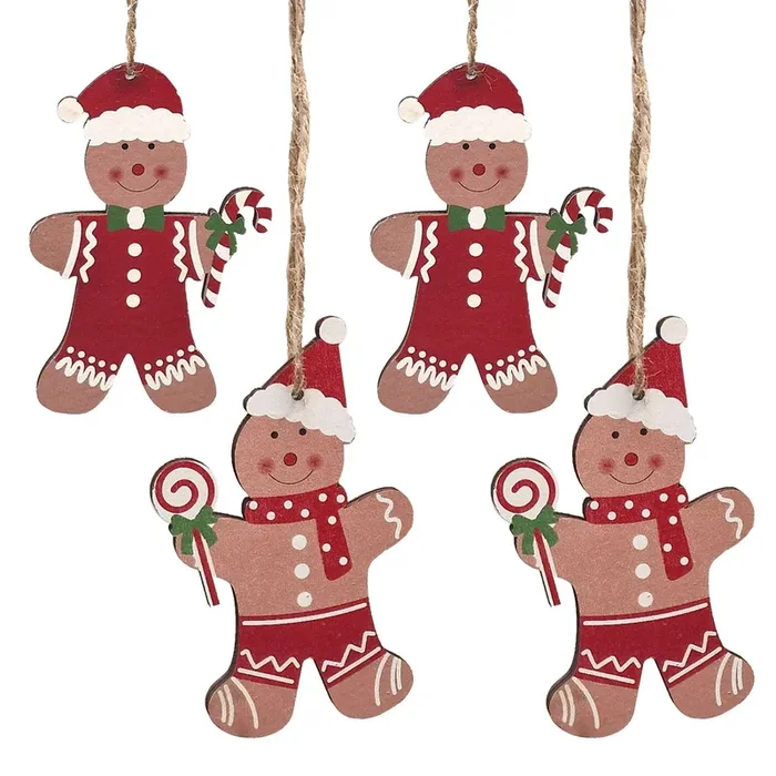 4 Lebkuchenmann Holzanhänger Weihnachtsdeko zum Aufhängen 6 x 10 cm