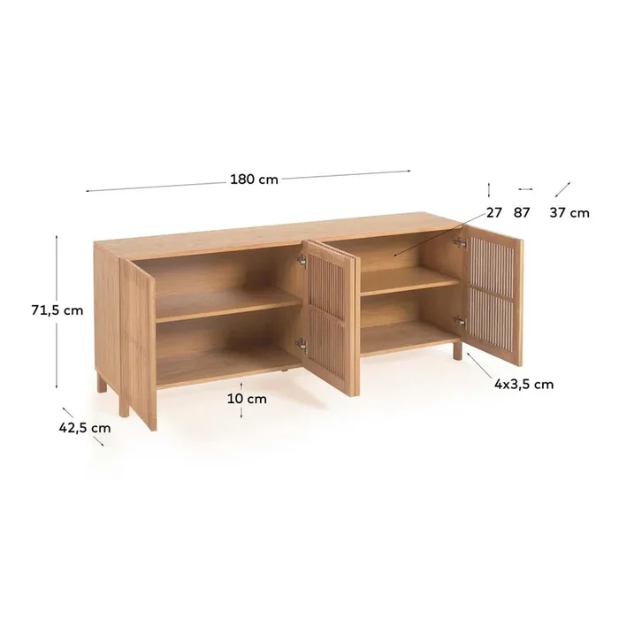 4-türiges Sideboard Beyla aus Furnier und Massivholz aus Eiche 180 x 71,5 cm FSC 100%