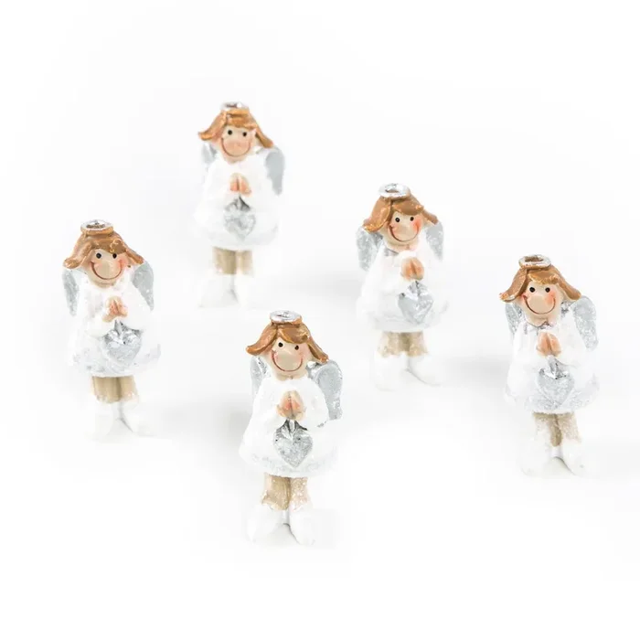 5 kleine Engel Figuren Schutzengel Glücksbringer Silber weiß Gastgeschenk