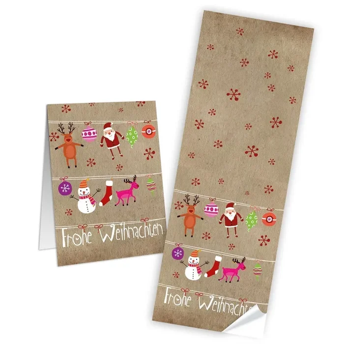 50 große FROHE WEIHNACHTEN Aufkleber Sticker 7,2 x 21 cm in pink, natur, rosa, rot, beige