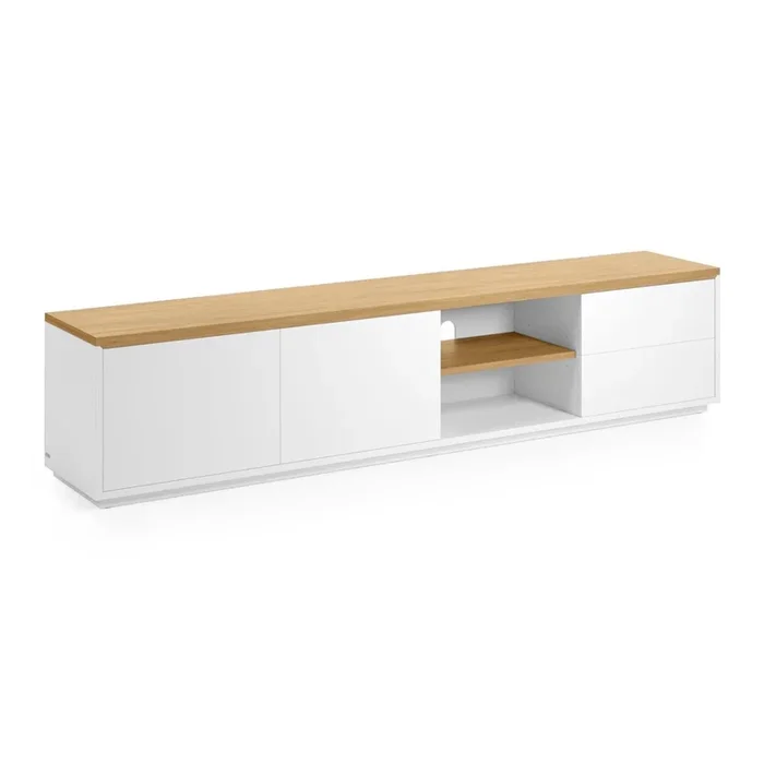 Abilen TV-Schrank 2 Türen 2 Schubladen Eichenfurnier weisse Lackierung 200 x 44 cm FSC 100%
