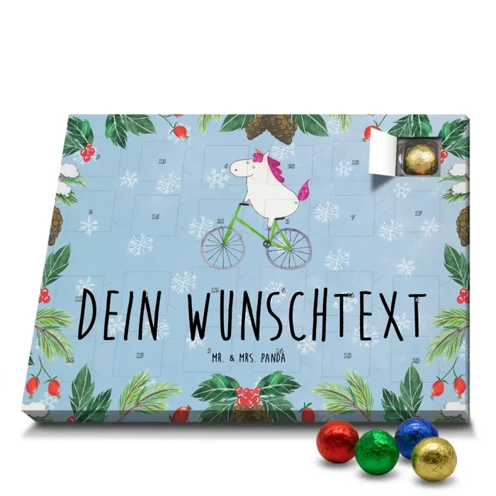 Adventskalender mit Namen Einhorn Radfahrer