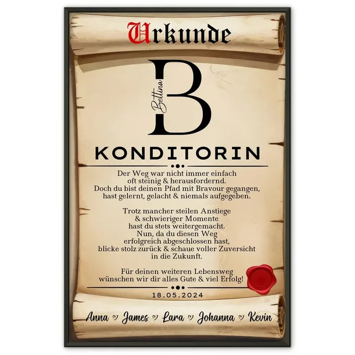 Ausbildungsabschluss Geschenk Poster Urkunde Konditorin