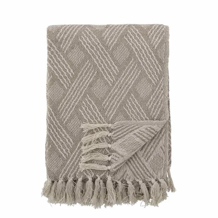 Bloomingville Decke Plaid Ghina Sand Beige Kuscheldecke recycelte Baumwolle