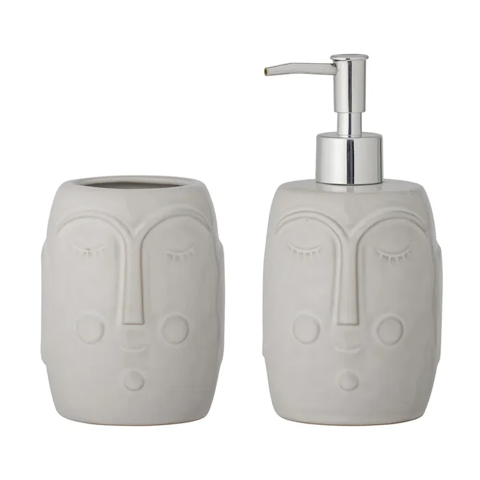 Bloomingville Niga Seifenspender Set mit Zahnputzbecher Weiss Porzellan