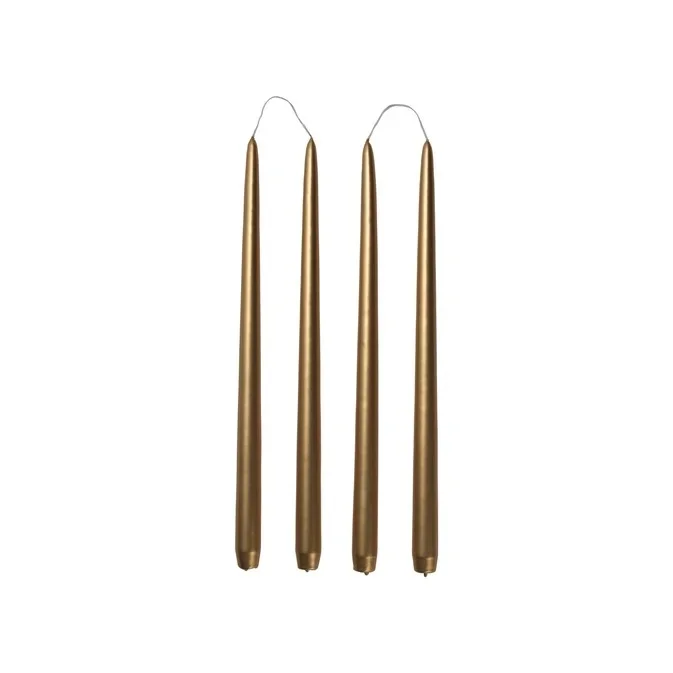 Broste Copenhagen Kerzen Smooth Gold 38 cm 4er-Set Getaucht Glänzend Adventskerze