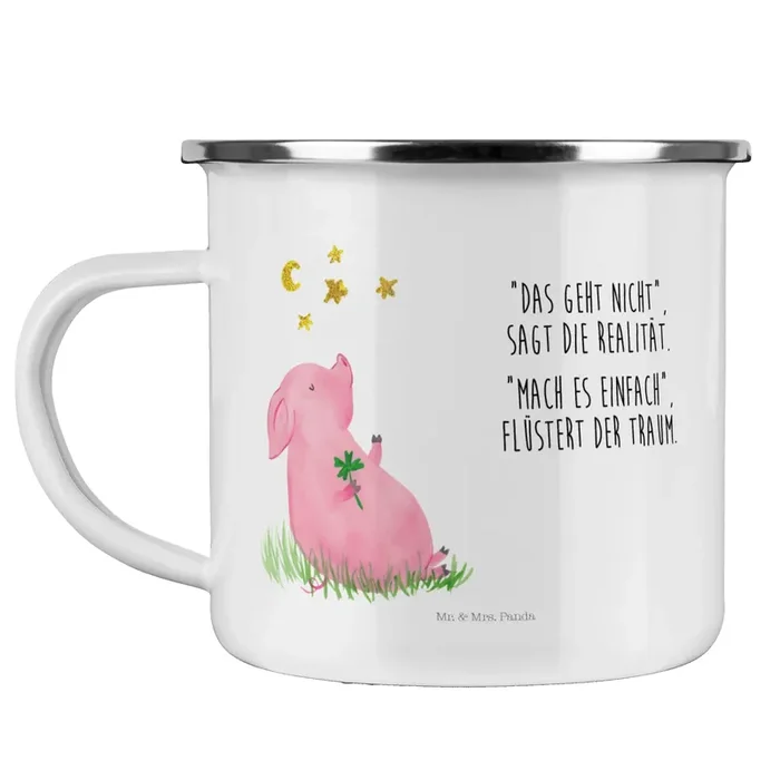 Camping Emaille Tasse Schwein Glück