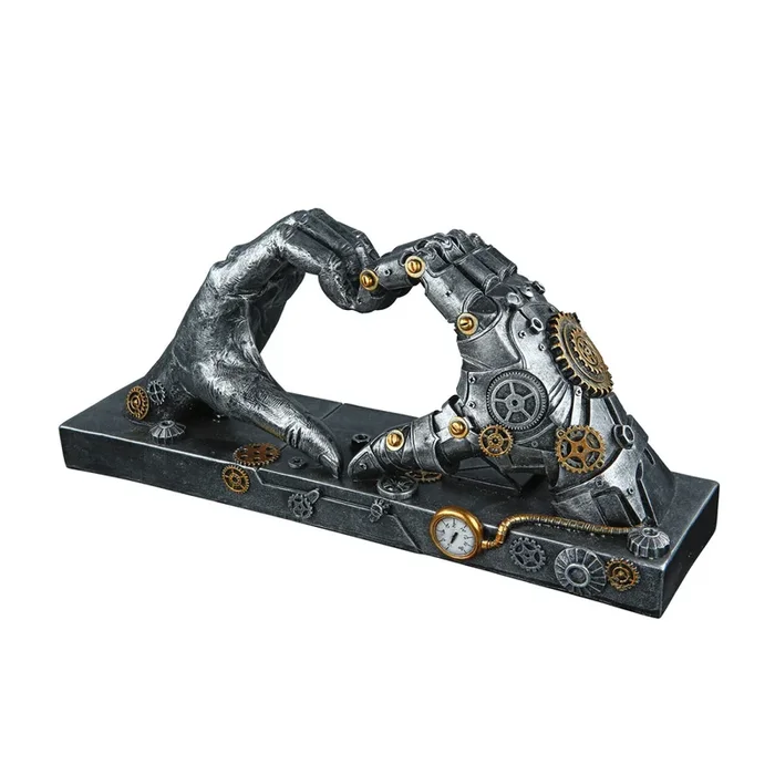 Casablanca Skulptur, Herz, „Steampunk Hand“, Händemotiv, Kunstharz, silberfarben, , L. 9,5 cm, B. 35 cm, H. 16 cm 37049