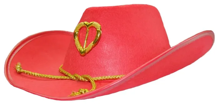 Cowboyhut mit goldenem Herz und Kordel für Damen – Rot