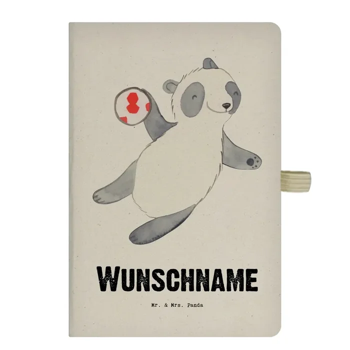 DIN A4 Personalisiertes Notizbuch Panda Handball spielen