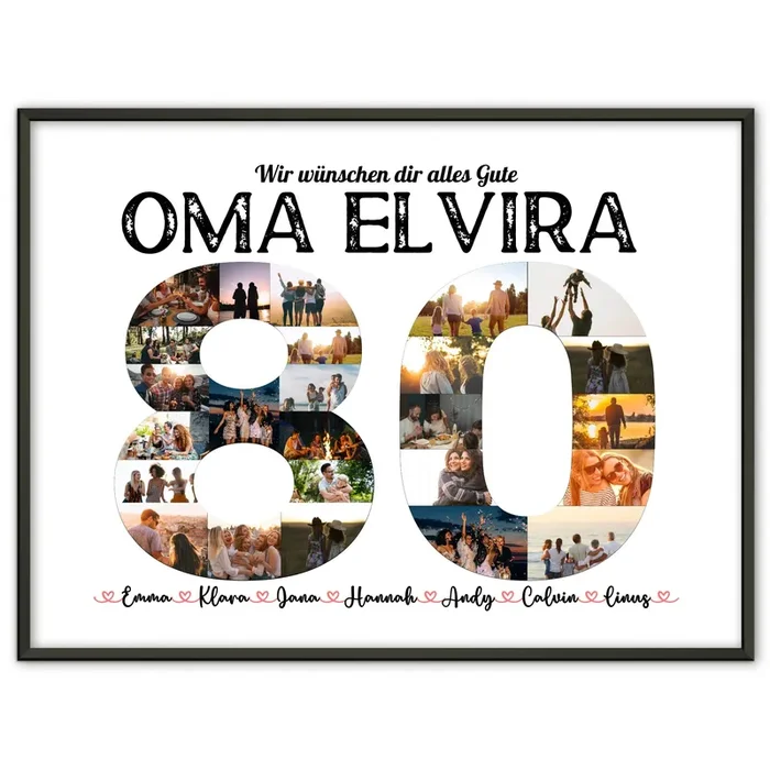 Eigenes Design Poster 80 Geburstag mit Name & Fotos in Zahlen