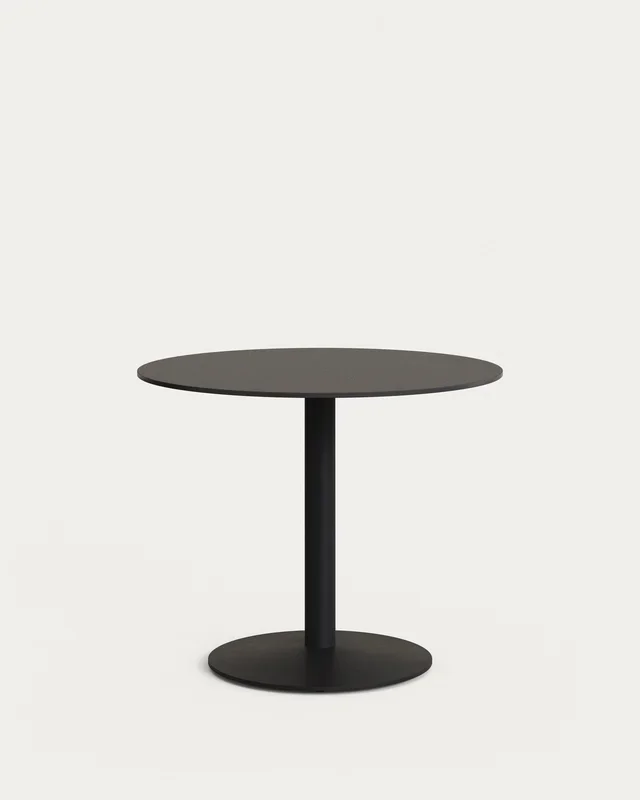 Esilda schwarzer runder Outdoor-Tisch mit schwarz lackiertem Metallbein Ø 90 x 70 cm