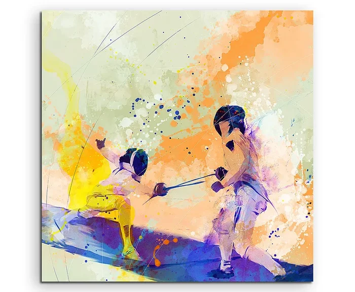 Fechten II 60x60cm Aquarell Art Leinwandbild