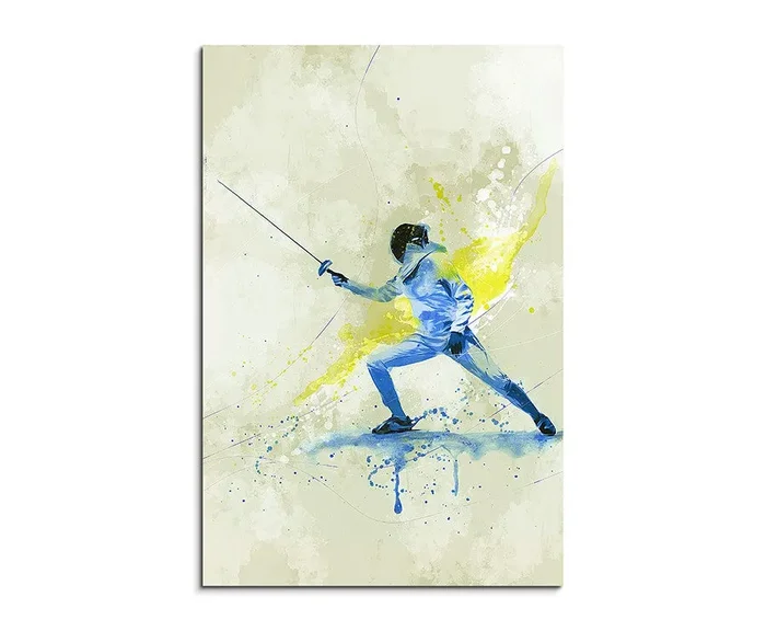 Fechten SPORTBILDER Splash Art Wandbild Aquarell Art