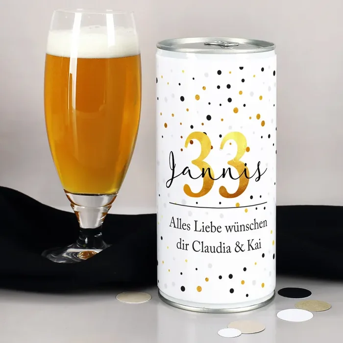 Geburtstagsbier in der 1 L Bierdose mit Ihrem Wunschtext