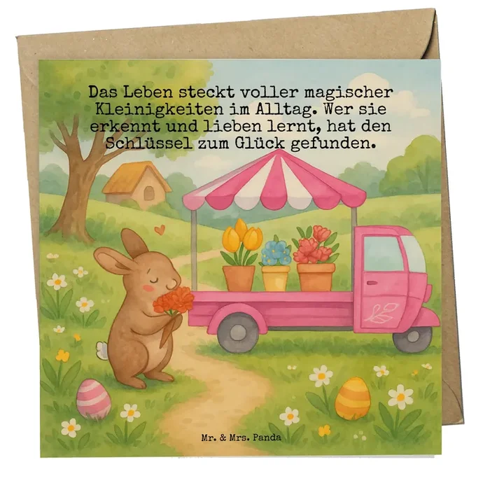 Geburtstagskarte Osterhase Blumenwagen Design