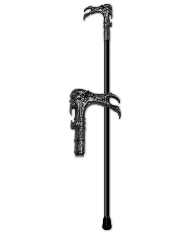 Gehstock aus Metall „Totenkopf – Alien “ | Silber Schwarz – 93 cm