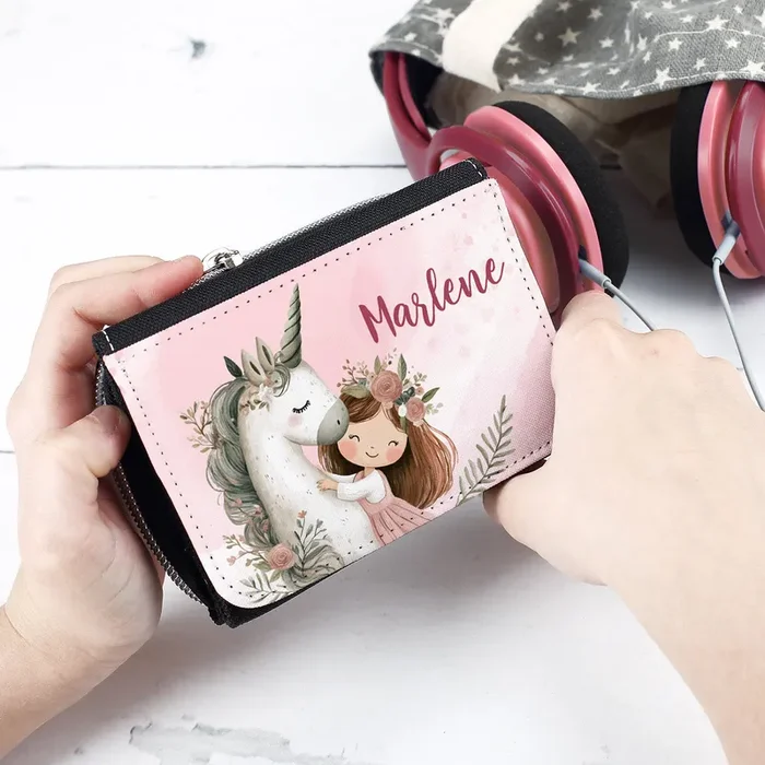 Geldbörse mit Einhorn & Blumenmädchen und Wunschname personalisiert