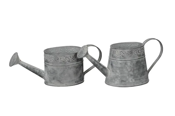Gießkanne Metall grau 2erSet Kanne Landhaus Garten H12,5+15cm Gartendeko Deko