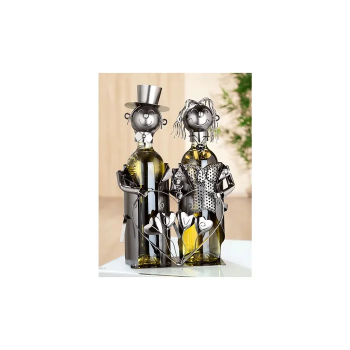 GILDE Flaschenhalter, Brautpaar, „Hochzeitspärchen“, Metall, silberfarben, , L. 12 cm, B. 23 cm, H. 25 cm 65146