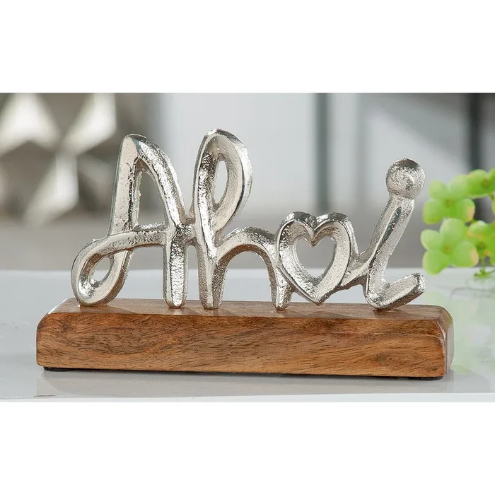 GILDE Schriftzug, „Ahoi“, Aluminium, Mangoholz, silberfarben, , L. 5 cm, B. 18 cm, H. 10 cm 41095 /Abverkauf nur solange Vorrat reicht