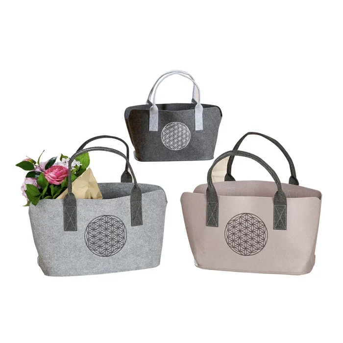 GILDE Tasche, „Lebensblume“, Lebensblumenmotiv, Filz, beige, dunkelgrau, hellgrau, , 3 Stück wie abgebildet, L. 25 cm, B. 40 cm, H. 26 cm 45512