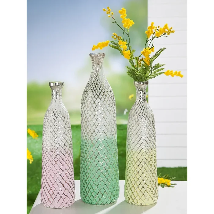 GILDE Vase, „La Palma“, kariert, Glas, gelb, , H. 38 cm, D. 9,5 cm 50442