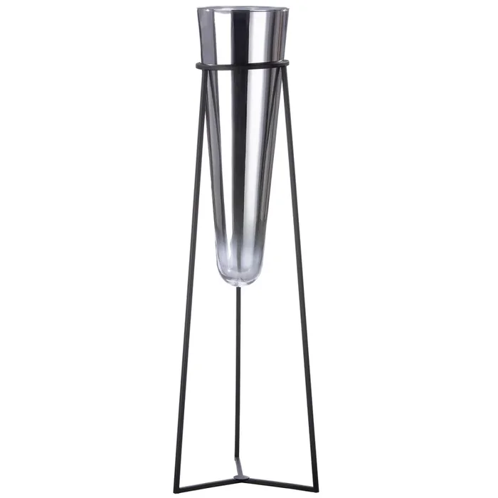 Gilde Vase, Kegel, „Future“, Glas, Metall, silberfarben, VE 1, H. 82 cm, D. 15 cm 27634