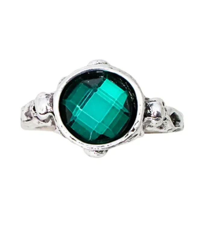 Gothic Damen Ring mit Totenkopf – Silber / Grün