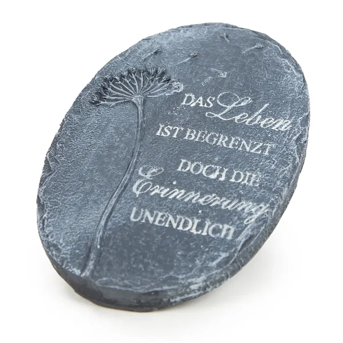 Grabdeko Platte mit Spruch und Pusteblume 12 x 18 cm in anthrazit
