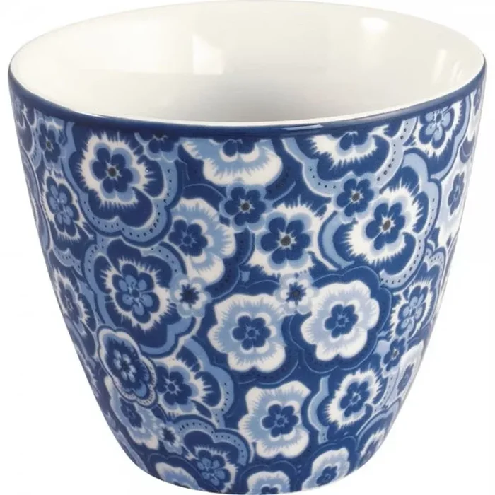 Greengate Selma Latte Cup Blau mit Blumen Tasse Becher 350 ml Steingut Keramik