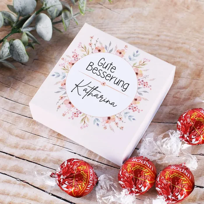 Gute Besserung Geschenk – 4 Lindor Kugeln in einer persönlichen Box