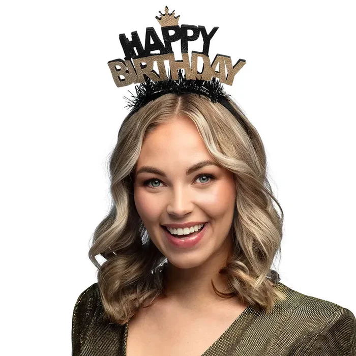 Happy Birthday Haarreif Diadem | Gold Schwarz