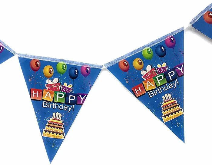 Happy Birthday Wimpelkette, blau