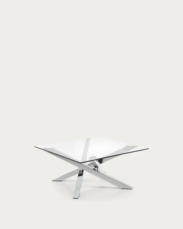 Kamido Couchtisch mit Glas und verchromten Stahlbeinen 90 x 90 cm