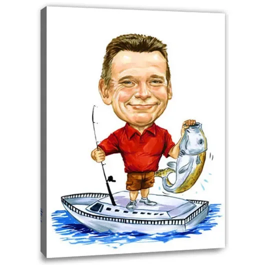 Karikatur vom Foto – erfolgreicher Angler (cdi510)