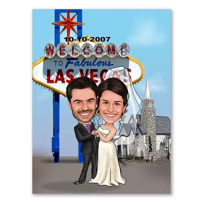 Karikatur vom Foto – Las vegas Hochzeit (andere Städte mgl.) (ca308)