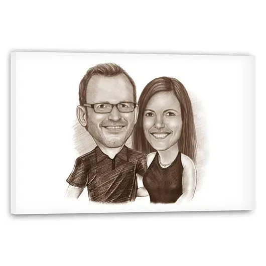 Karikatur vom Foto – Sympathisches Paar Portrait Zeichnung sepia (ca1314pense)