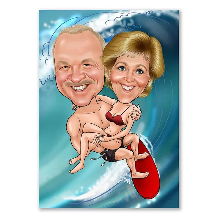 Karikatur vom Foto – Wellenritt in Hawaii (ca831)