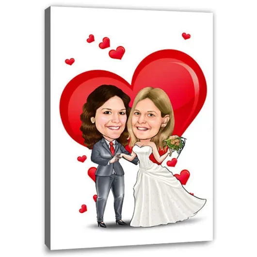 Karikatur zeichnen lassen – Hochzeit mit Herz – 2 Frauen (ca735A1)